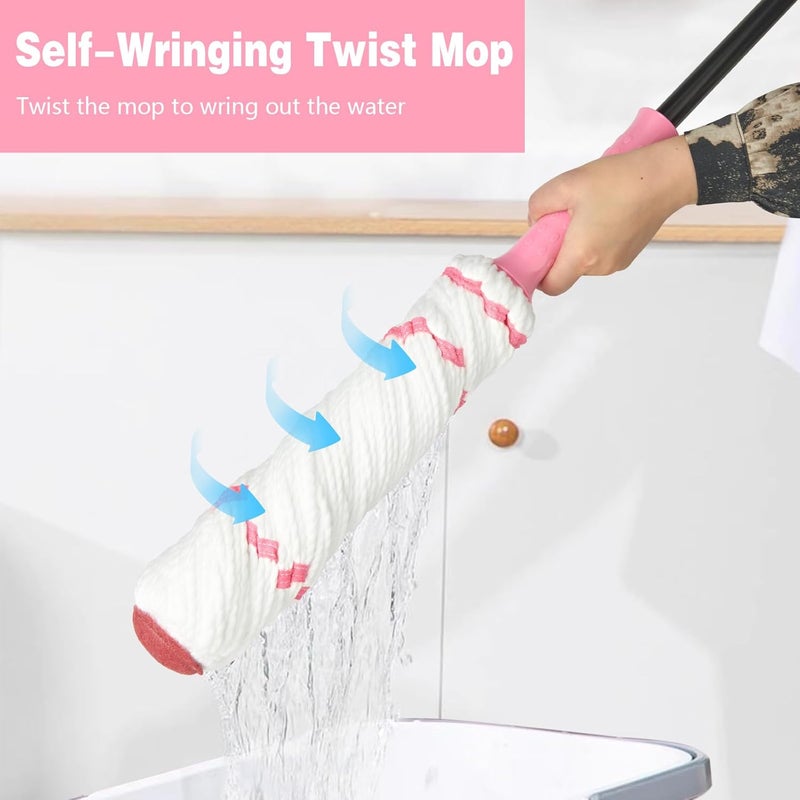 XXFLOWER Self-Wringing Twist Mop for Floor Cleaning, 57” Long Handle Heavy Duty Microfiber Mop for Wet Mopping on Tile, Hardwood, Kitchen, Bathroom, Patio, Garage, Commercial Household Clean (Pink) - Image 3